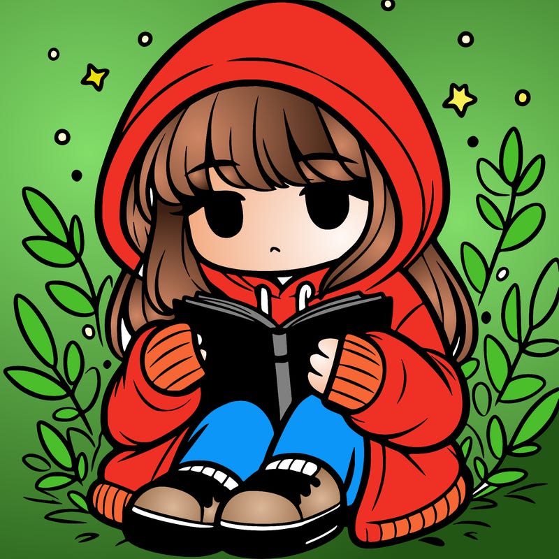 girl in oversized hoodie reading a book