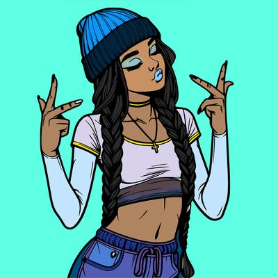 realistic teenage girl with braids and a beanie and crop top doing 🫶🏼
