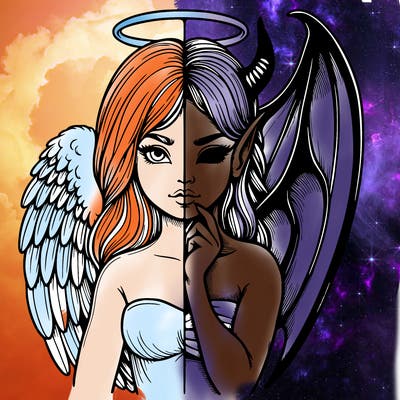 realistic angel half demon