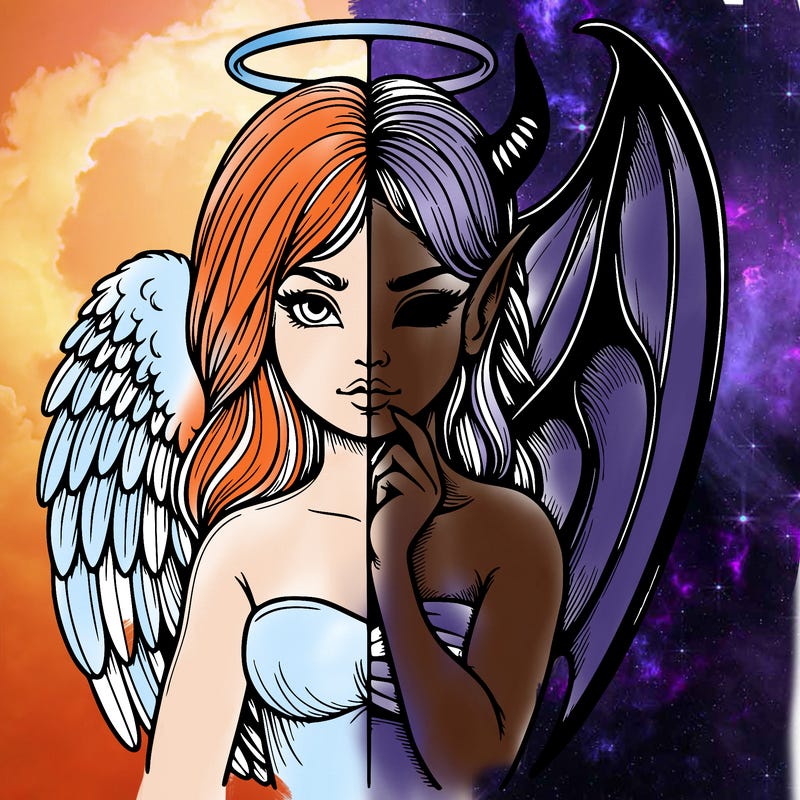 realistic angel half demon