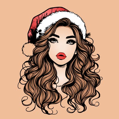 realistic christmas girl with wavy hair and lips