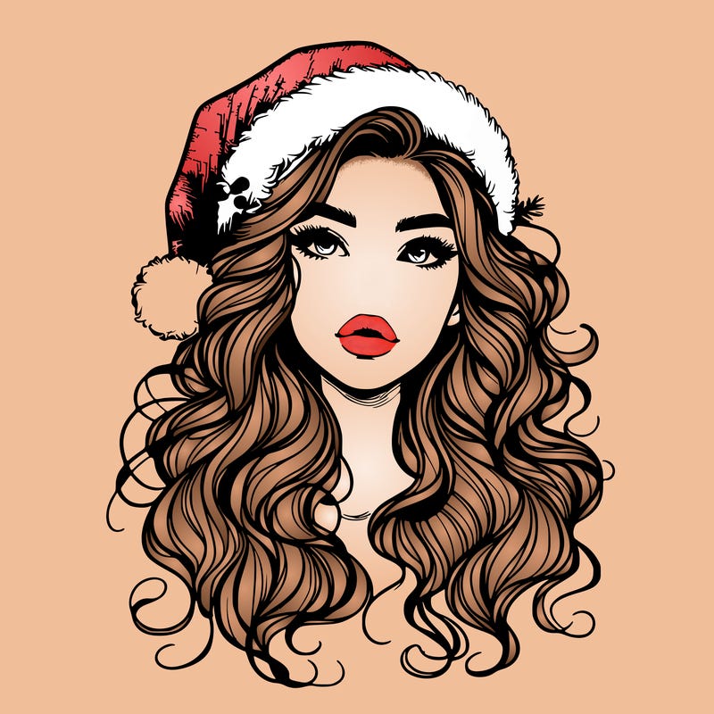 realistic christmas girl with wavy hair and lips