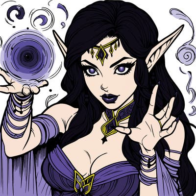 realistic scary beautiful elf sorceress casting spell