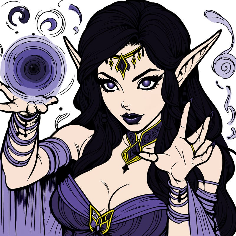 realistic scary beautiful elf sorceress casting spell