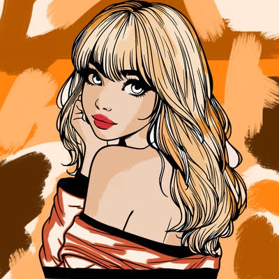 realistic girl with bangs looking over her shoulder