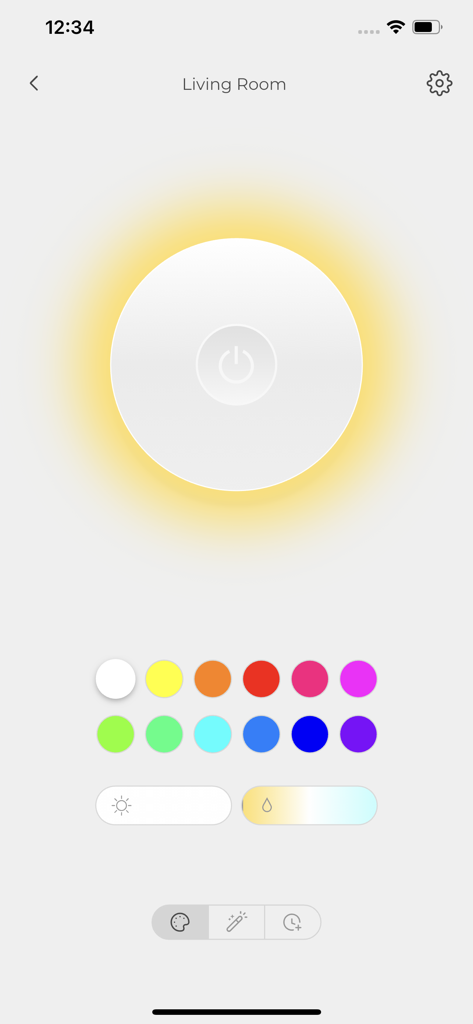 Monster Smart Lighting - User interface of the Monster Smart Lighting app showing color selection dots and brightness sliders for home lighting control.