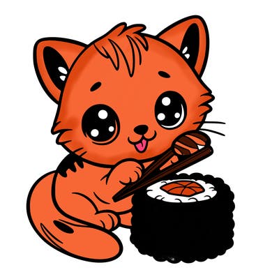 kitten playing with sushi