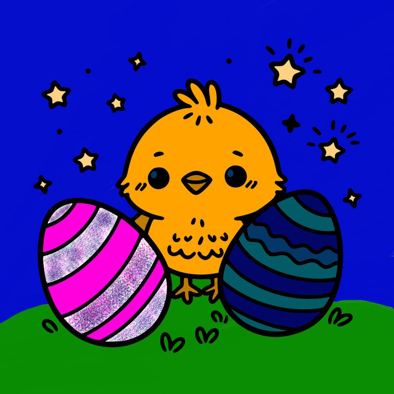 cute easter chick with eggs