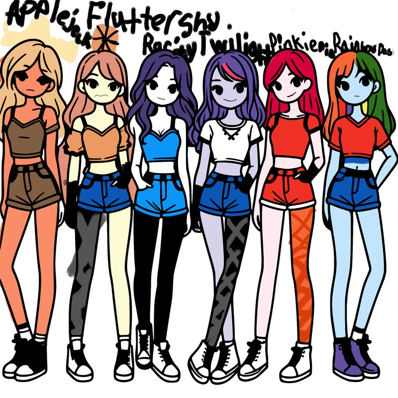 a group of girls wearing crop tops and shorts
