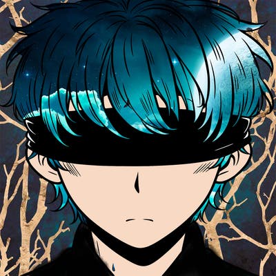 white haired man blindfolded