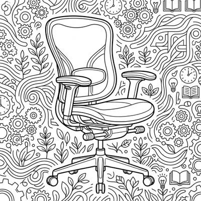 Dive into the intricate world of productivity with this detailed ergonomic office chair coloring page. Explore the mechanics of comfort and focus as you bring this essential workspace item to life with your favorite colors.