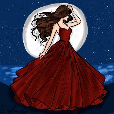 realistic woman with dress flowing in the wind