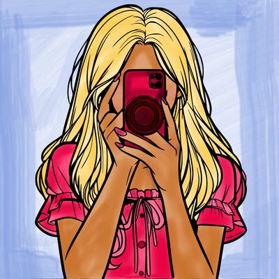 a realistic girl holding her phone taking pictures