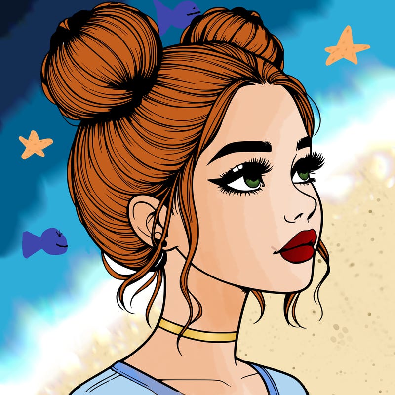 realistic girl with buns on the top of her head