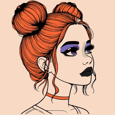 realistic girl with buns on the top of her head