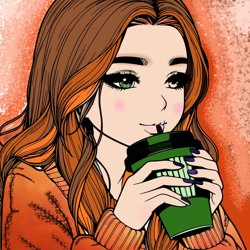 realistic girl drinking coffee