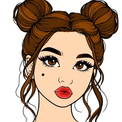 realistic girl with two buns on her hair and lips