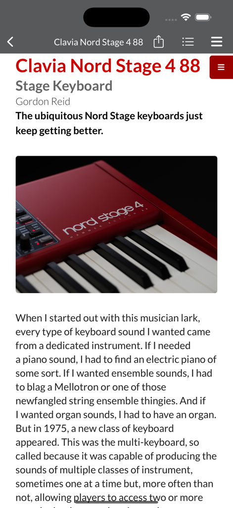 Sound On Sound USA - Digital review of the Clavia Nord Stage 4 keyboard within the Sound On Sound USA app