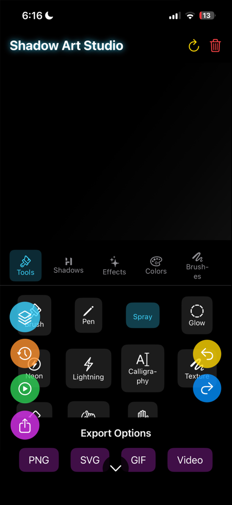 Shadow Draw - Interface of the Shadow Draw app showing drawing tools and export options