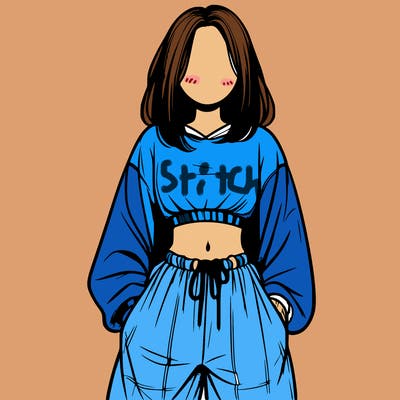 realistic girl faceless with baggy pants and a crop top