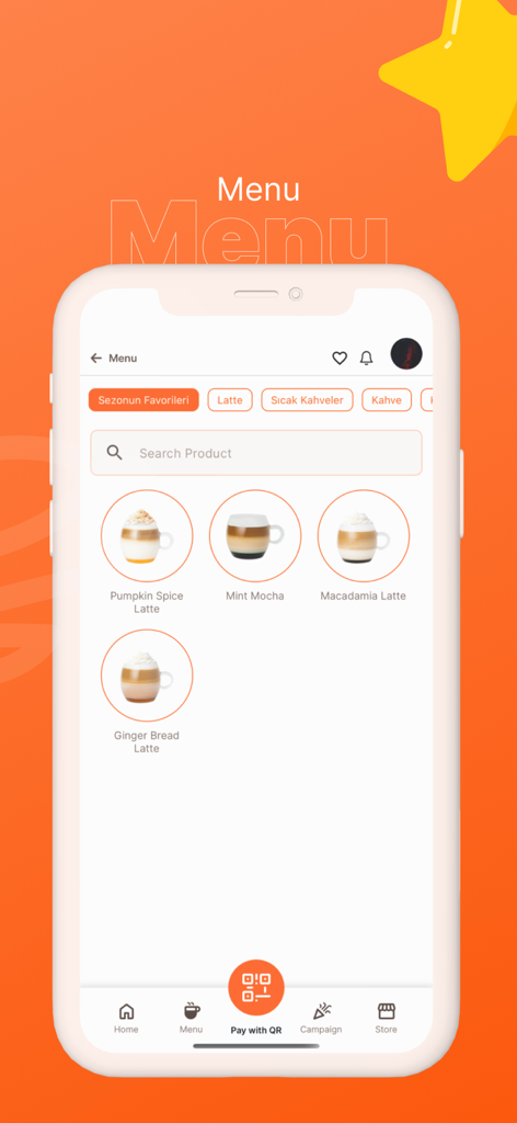 Gloria Jean's Coffees Türkiye - Gloria Jean's Coffees mobile app menu displaying seasonal specialty lattes and drink categories