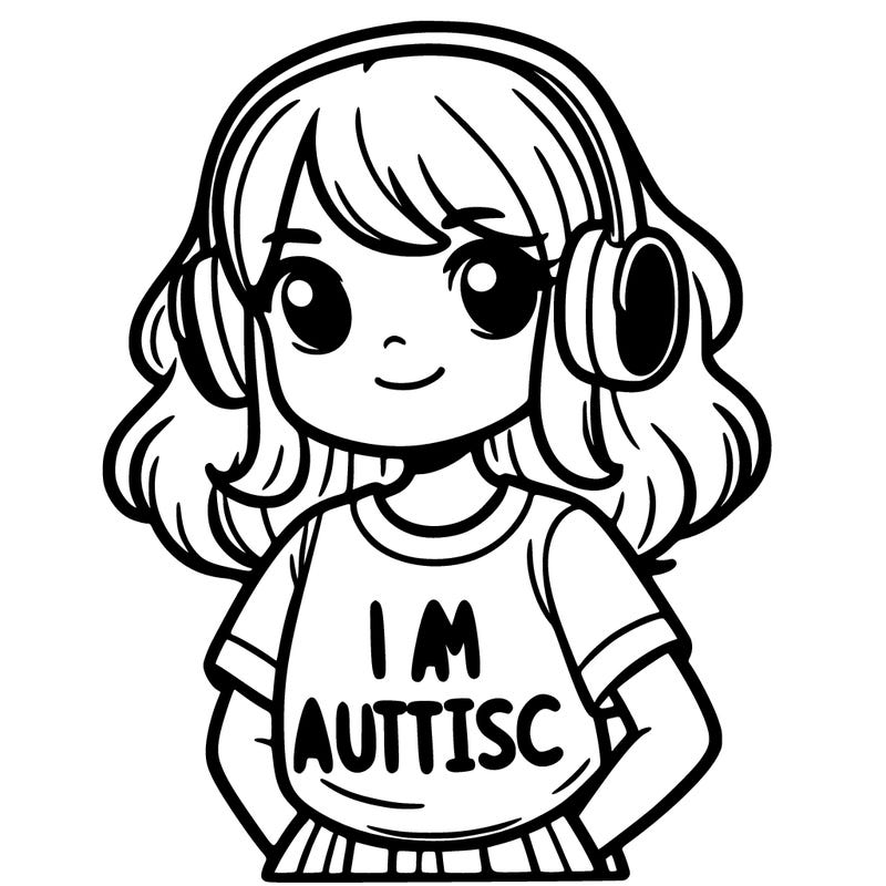 girl with shirt that says i am autistic and wearing headphones