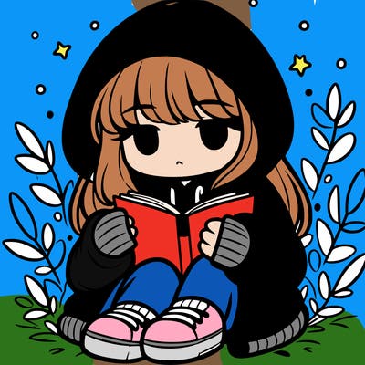 girl in oversized hoodie reading a book