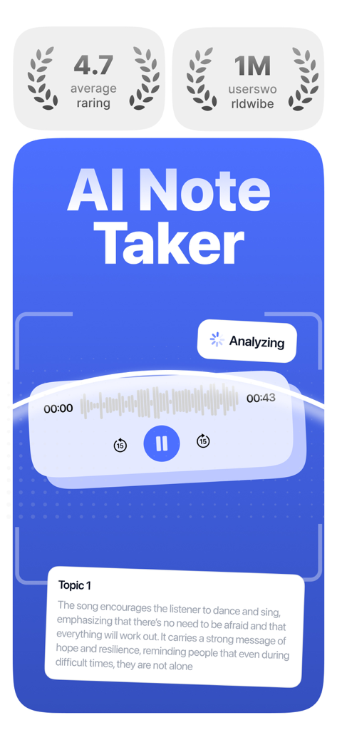 Interface of the Fathom AI app showing an audio recording being analyzed and a text summary being generated.