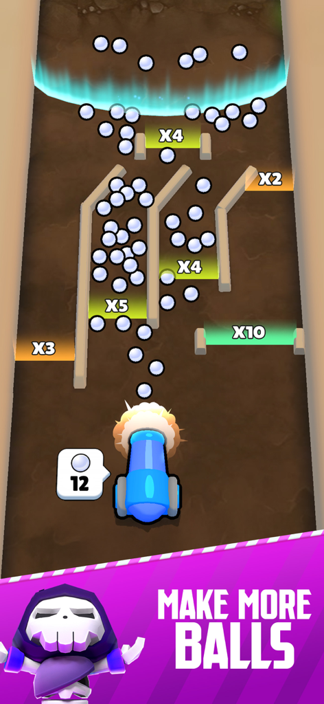 Cannon Heroes X - A blue cannon shooting balls through multiplier gates in Cannon Heroes X gameplay