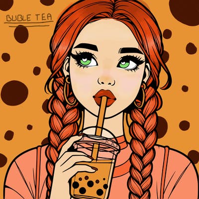 realistic girl with braided hair drinking boba