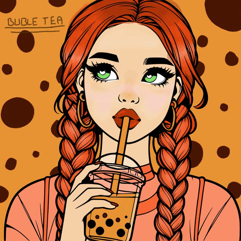 realistic girl with braided hair drinking boba