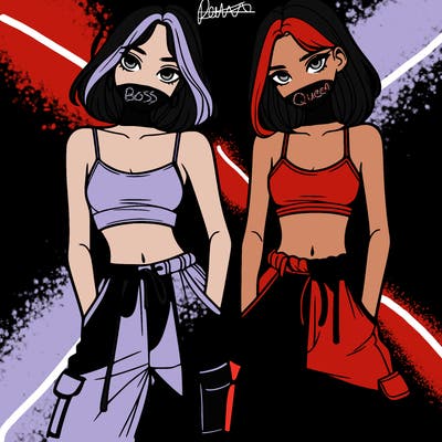 two girls with crop top with baggy pants