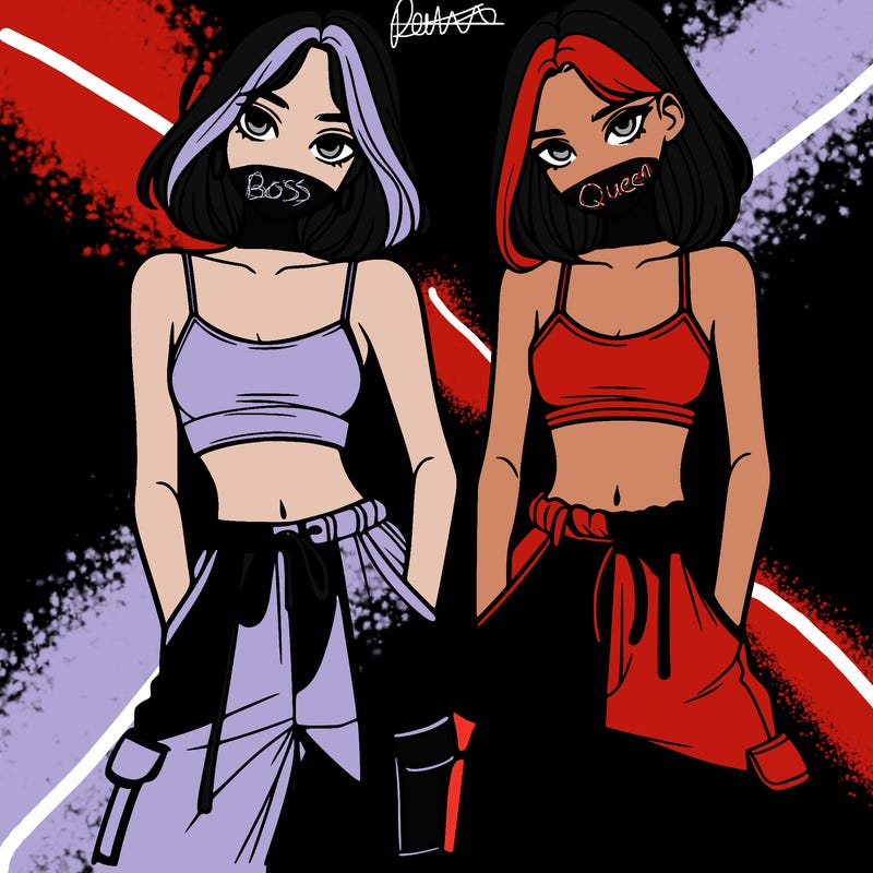 two girls with crop top with baggy pants