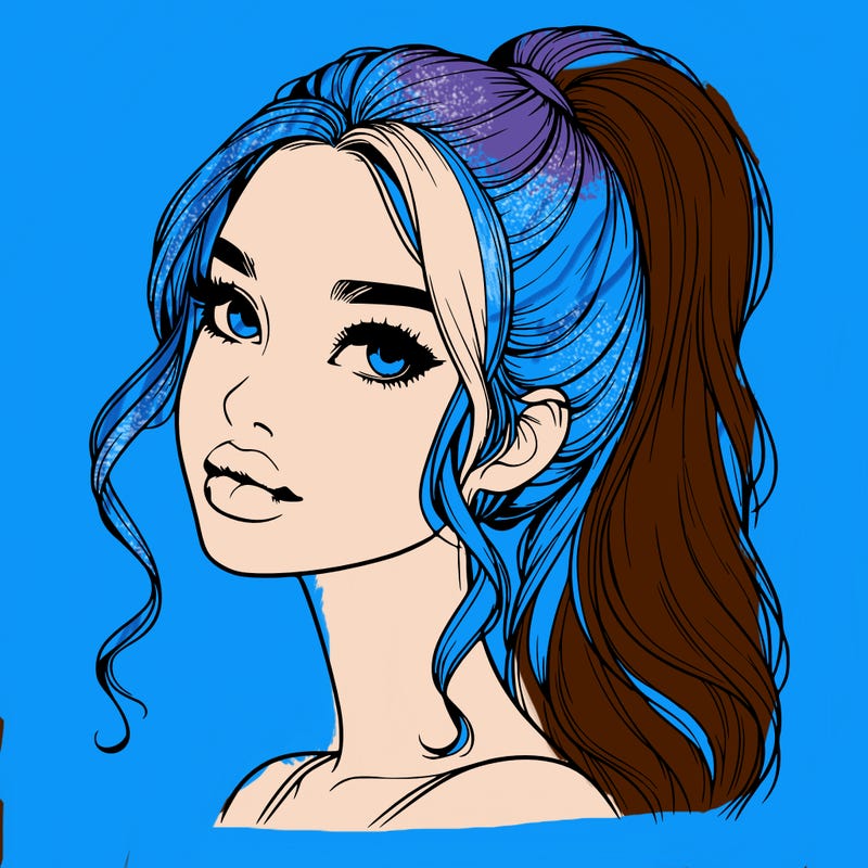 realistic girl with a ponytail on her hair and lips