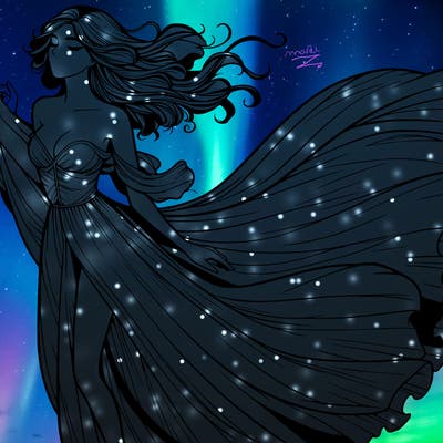 realistic woman in dress flowing the the wind