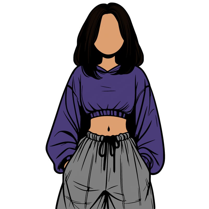 realistic girl faceless with baggy pants and a crop top