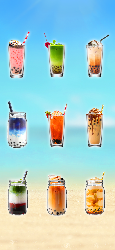 Boba Tale: Bubble Tea Recipe - A collection of nine aesthetic bubble tea and smoothie recipes in various glasses