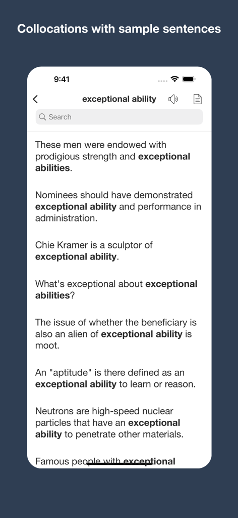 English Collocation Sentence - Sample sentences for the English collocation exceptional ability