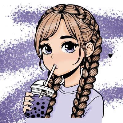 realistic girl with braided hair drinking boba