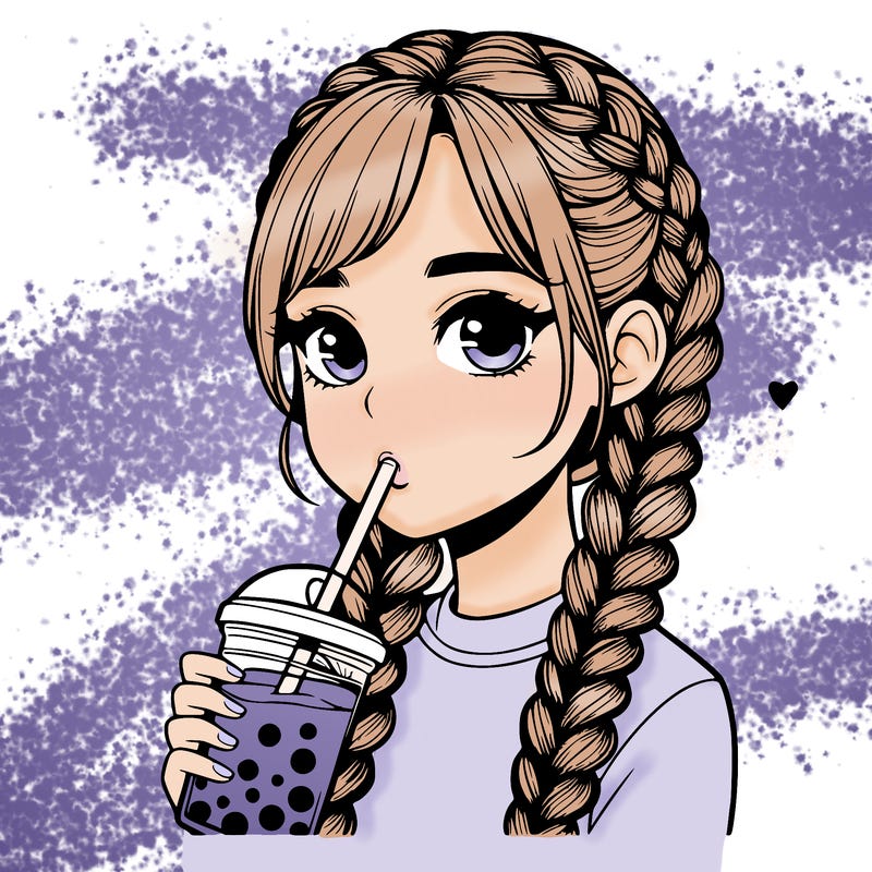 realistic girl with braided hair drinking boba