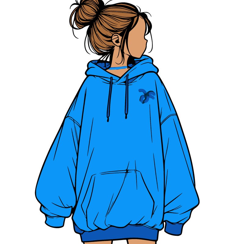realistic girl with a oversized sweatshirt on and a bun