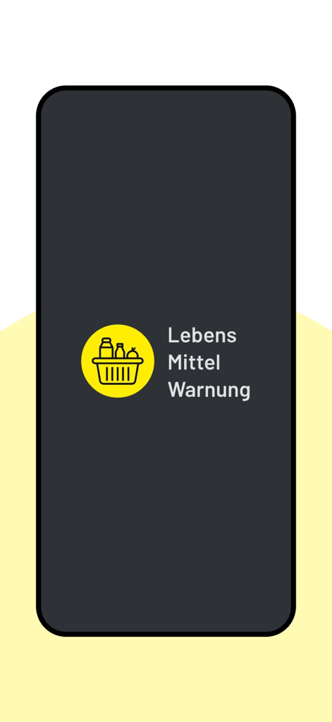lebensmittelwarnung.de - Splash screen of the lebensmittelwarnung.de app with a yellow shopping basket logo