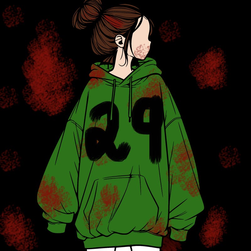 realistic girl with a oversized sweatshirt on and a bun