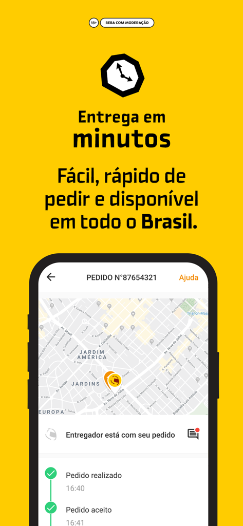 Zé Delivery de Bebidas - Ze Delivery app screen showing live order tracking on a map and delivery in minutes text