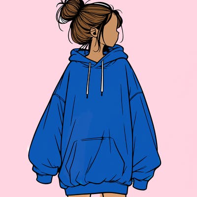 realistic girl with a oversized sweatshirt on and a bun