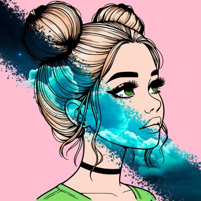 realistic girl with buns on the top of her head