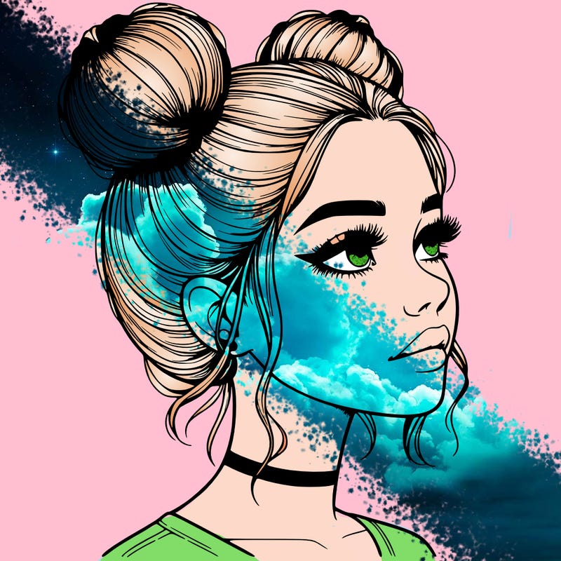 realistic girl with buns on the top of her head