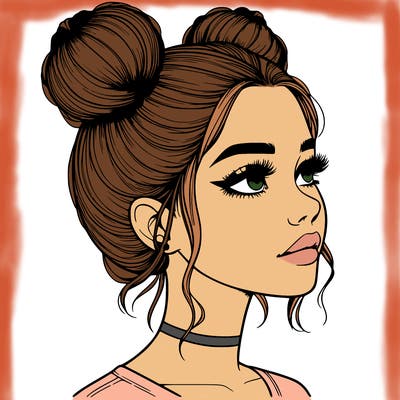 realistic girl with buns on the top of her head