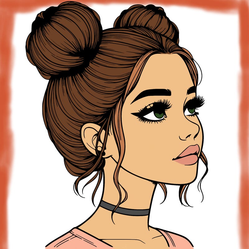 realistic girl with buns on the top of her head