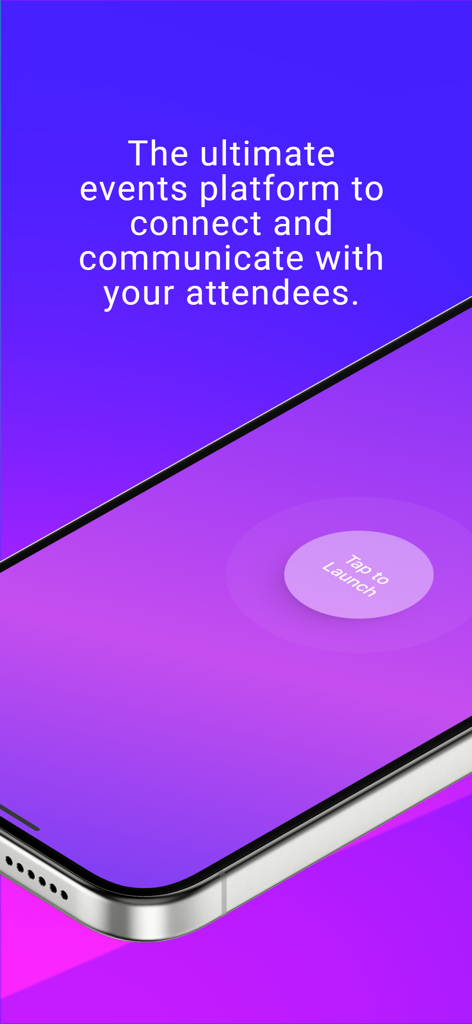 Entegy Events app launch screen on a smartphone featuring text about connecting with event attendees.